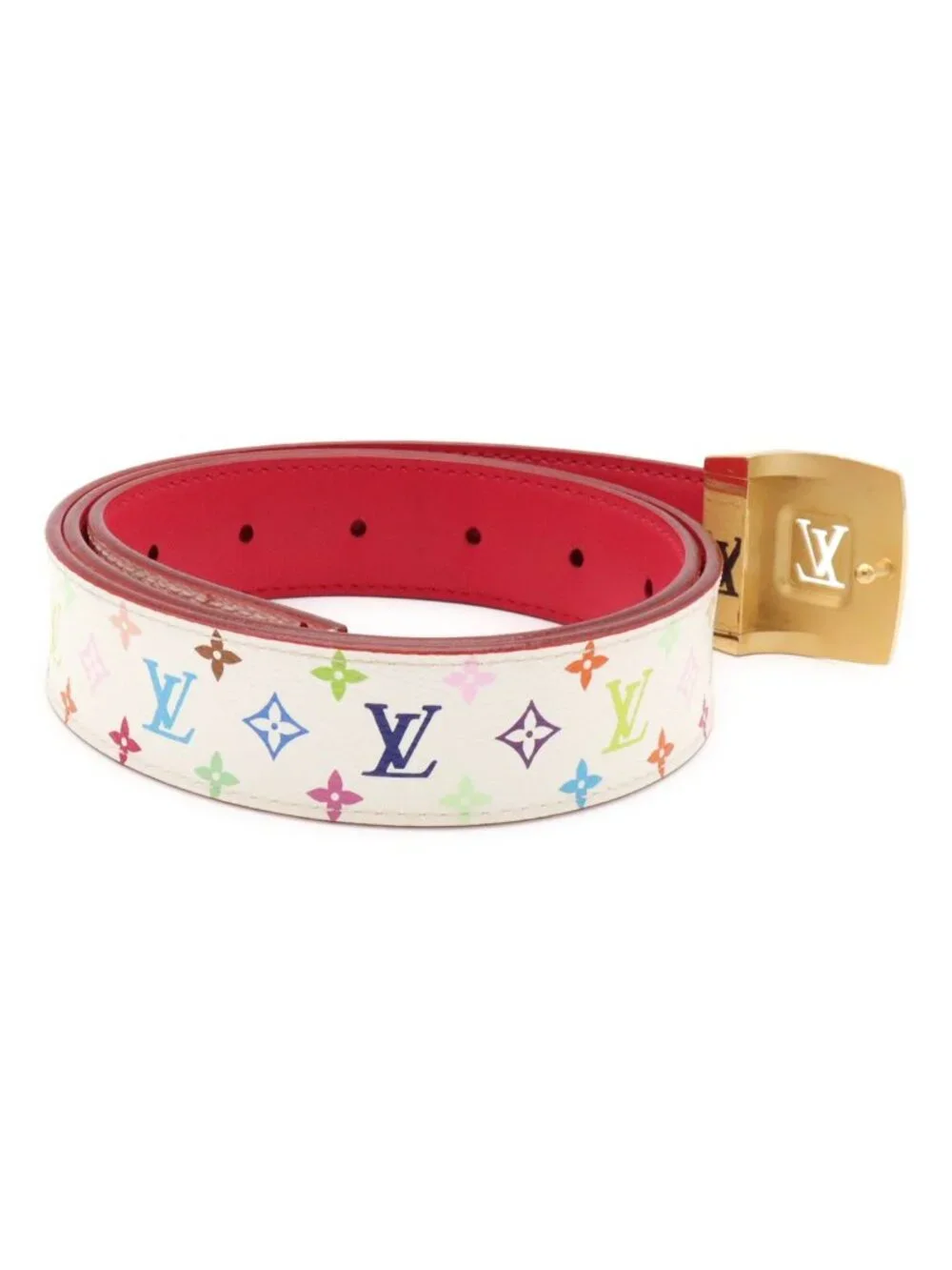 Louis Vuitton Monogram Multicolor Ceinture Carre Belt Leather Blanc White 85